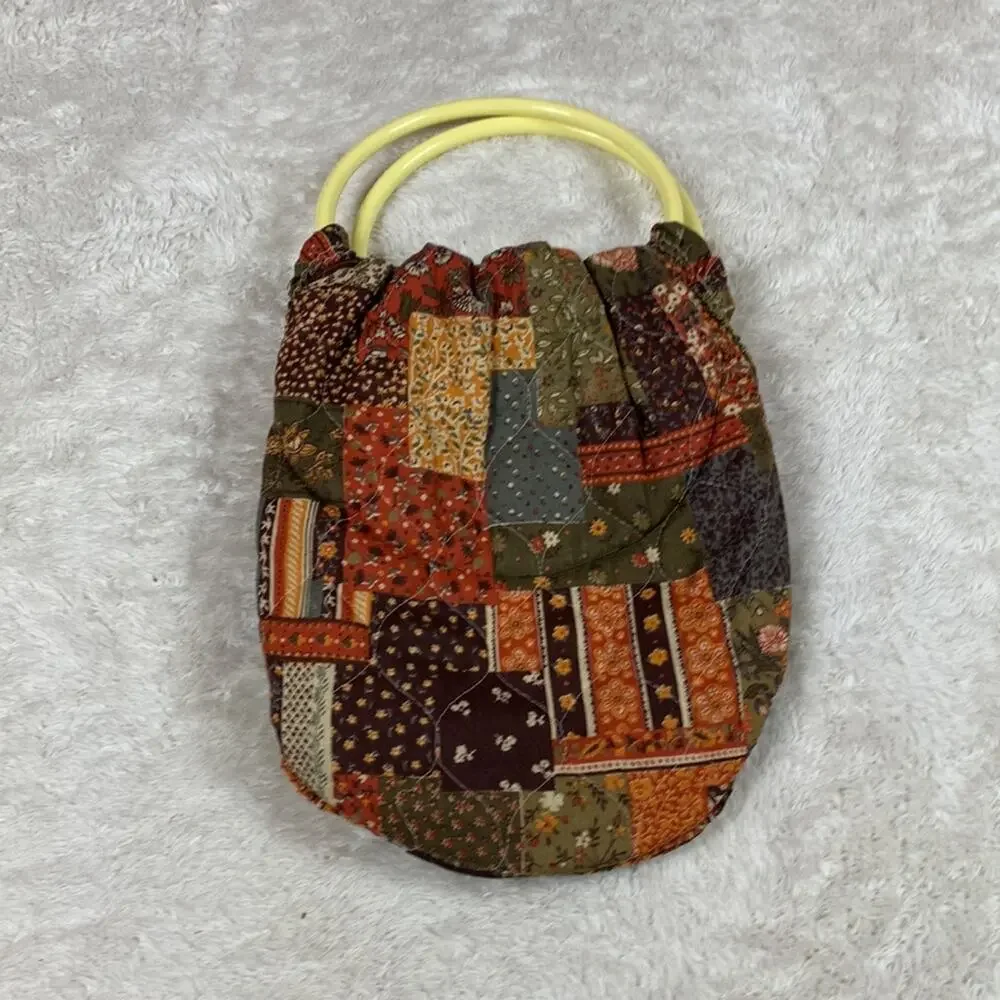 Handmade‎ quilted round handle patchwork look hobo bag